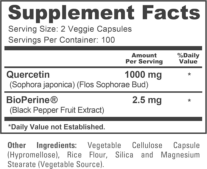 NusaPure Quercetin - Suitable for Vegetarian/Vegan Non - GMO - 1000 mg - 200 Capsules