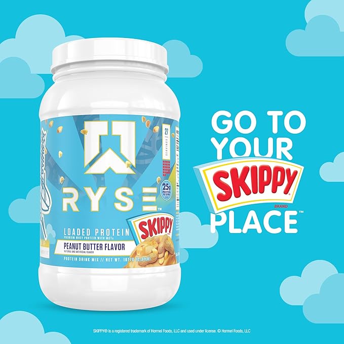 RYSE Loaded Protein Powder - Skippy Peanut Butter - 25g Whey Protein Isolate &amp Concentrate with Prebiotic Fiber &amp MCTs - Low Carb Low Sugar Digestive-Friendly - 20 Servings / 1.5 lb Tub