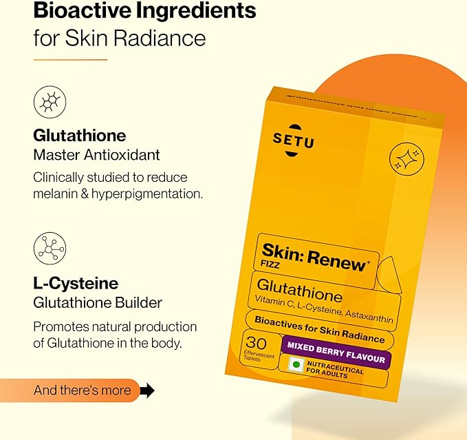 SETU Glutathione Effervescent Tablets with 500mg L-Glutathione &amp Vitamin C | Sugar-Free Antioxidant Supplement | Mixed Berry (Pack of 4)