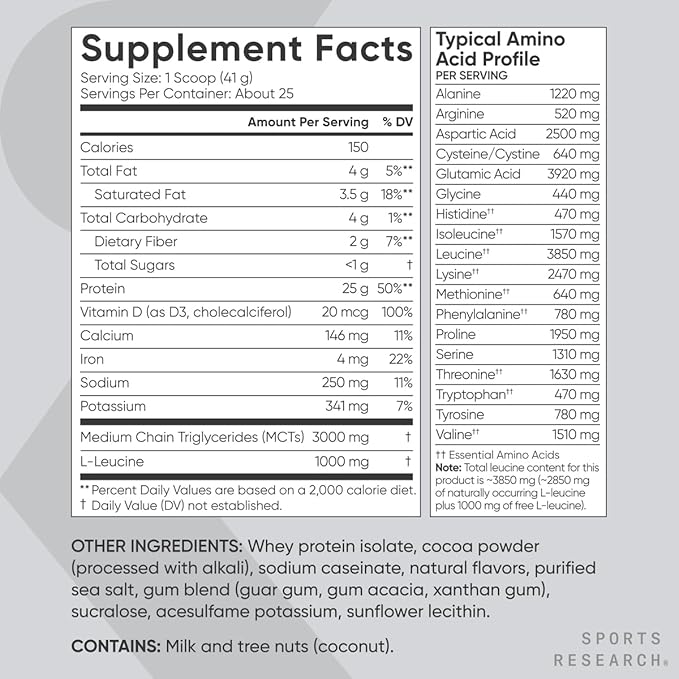 Sports Research Multi Flavor Hydrate Electrolytes Packets Dutch Chocolate Flavored Whey Protein Isolate Powder and Unflavored L-Glutamine