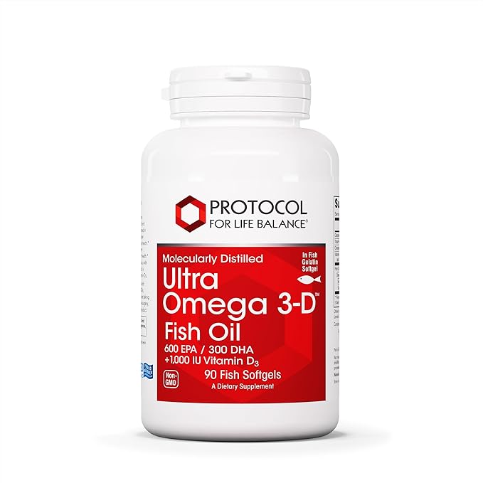 PROTOCOL FOR LIFE BALANCE Ultra Omega 3-D - 600mg EPA 300mg DHA &amp 1000 IU Vitamin D3 - Fish Oil for Brain Support - EPA DHA Omega Supplement - Non-GMO &amp Halal - 90 Softgels