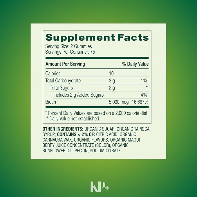 KP+ Biotin | Biotin 5000 mcg Gummies | Supports Hair Skin &amp Nail Health | 150 Vegetarian Gummies | Blueberry Flavor | Pack of 2