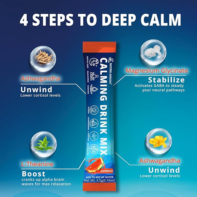 Cortisol Powdered Drink Mix Calm Adaptogenic Drink Mix with Magnesium Glycinate L-Theanine Ashwagandha Mushroom &amp Vitamin Magnesium Powder for Sleep &amp Stress Relief Watermelon Flavor 30