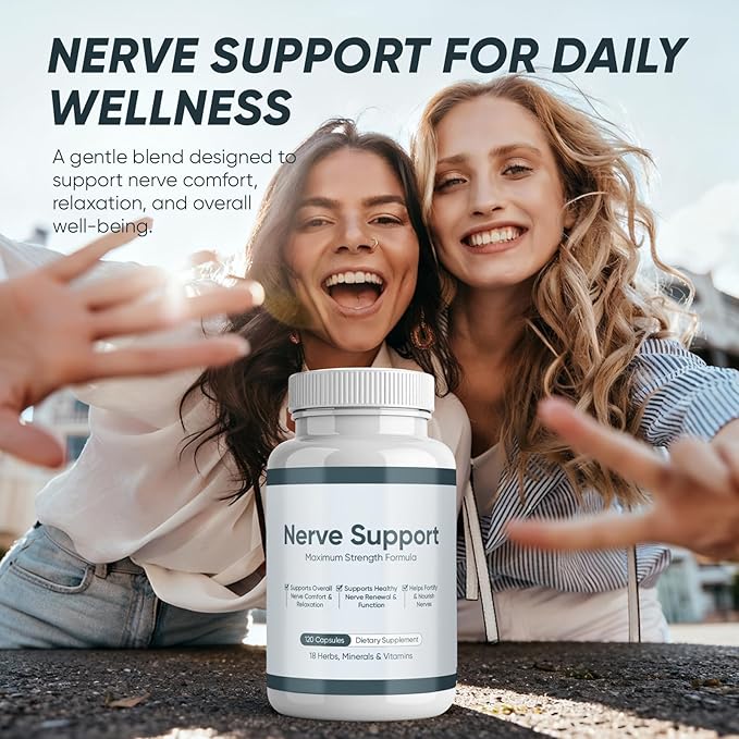Nerve Support Supplement – Herbal Vitamin &amp Mineral Blend for Overall Nerve Comfort and Relaxation – Daily Wellness Formula – 120 Capsules