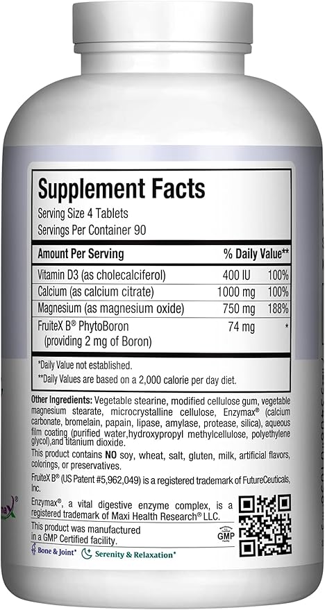 Calcium 1000 mg with Vitamin D3 (400 IU) and Magnesium (750 mg) - Dietary Supplement for Bone Teeth Joint Support - for Men and Women - 360 Tablets