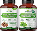 Zazzee Organic Nettle Leaf and French Maritime Pine Bark Extract Capsules | 20:1 Stinging Nettle Extract Plus French Pine Bark | Prostate Support Bundle