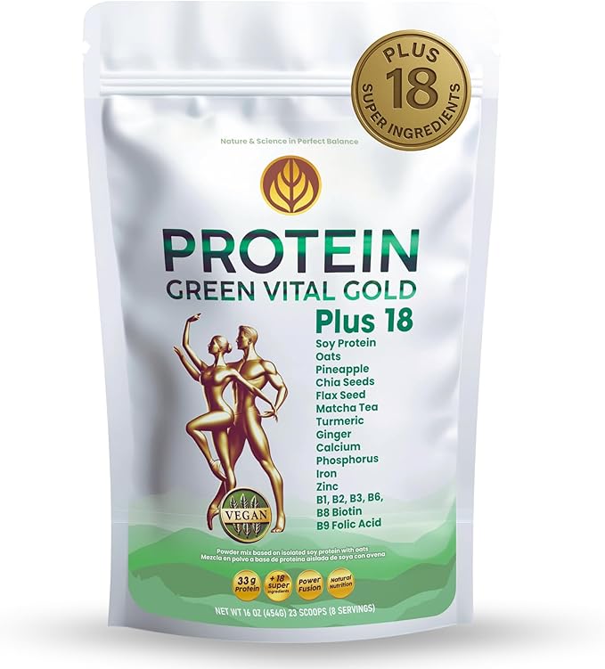 Vital Gold Vegan Protein Powder – 33g Plant Based Protein per Serving Whit 18 Super Ingredients Magnesium &amp B Vitamins Dairy Free High Protein Powder for Women &amp Men Shakes &amp Smoothie