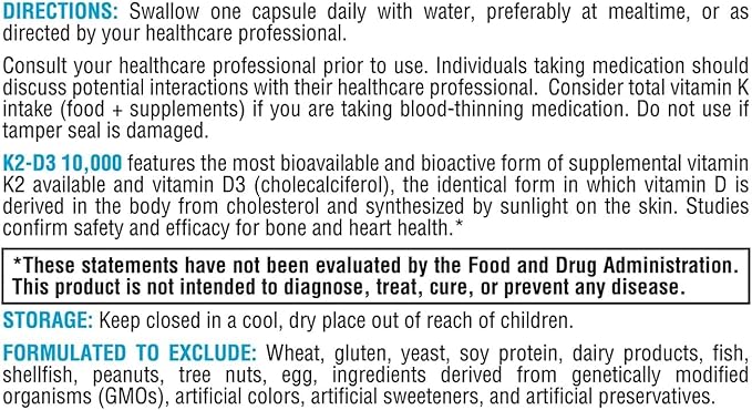 XYMOGEN K2-D3 10000 - Vitamin D3 K2 - Bioavailable Vitamin D 10000 IU (Cholecalciferol) with MK-7 - Heart Arterial Bone Health + Immune Support Supplement (60 Capsules)