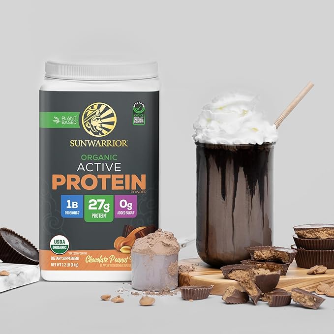 Sunwarrior Organic Plant Based Protein Powder | Vegan Organic Protein Powder with BCAAs Plus Recovery Minerals &amp Botanicals | Non-GMO Soy Dairy &amp Gluten Free (Chocolate Peanut Butter 20 Servi