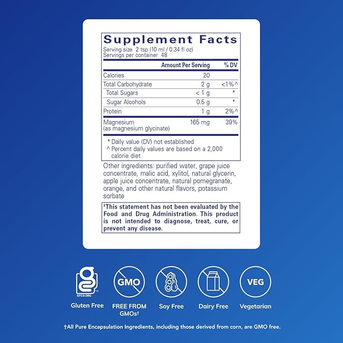 Pure Encapsulations Magnesium Glycinate Liquid - Supports Bone Health &amp Heart Health* - Vegan Gluten Free &amp Non-GMO - 16.2 fl oz