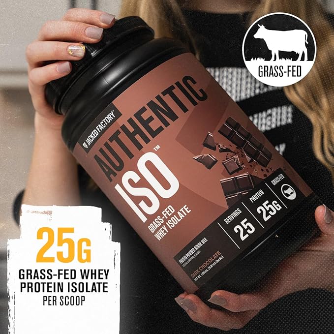 Jacked Factory Authentic ISO Whey Protein Isolate Powder - Low Carb Non-GMO Muscle Building Protein w/No Fillers Post Workout Recovery Dark Chocolate - 25 Servings