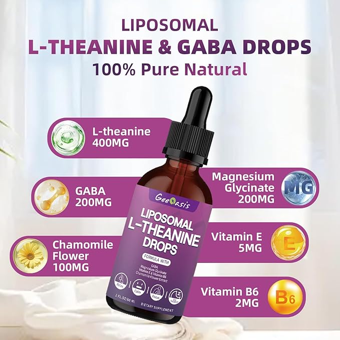 Liposomal Liquid Calcium Citrate &amp L-Theanine with GABA Drops Immune &amp Overall Health Zzz &amp Relaxation Support