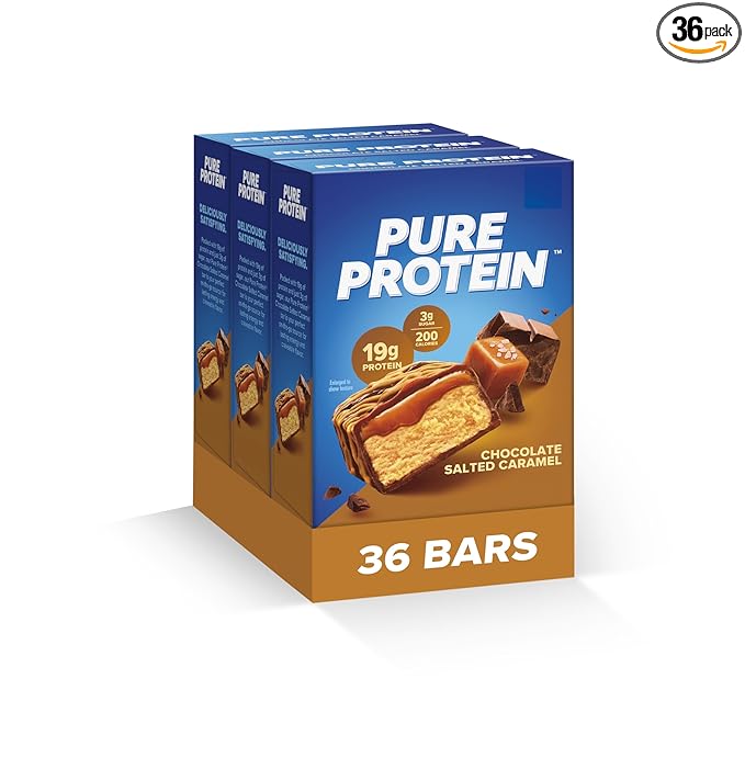Pure Protein Bars High Protein Nutritious Snacks to Support Energy Low Sugar Gluten Free Chocolate Salted Caramel 1.76 oz. 36 Count