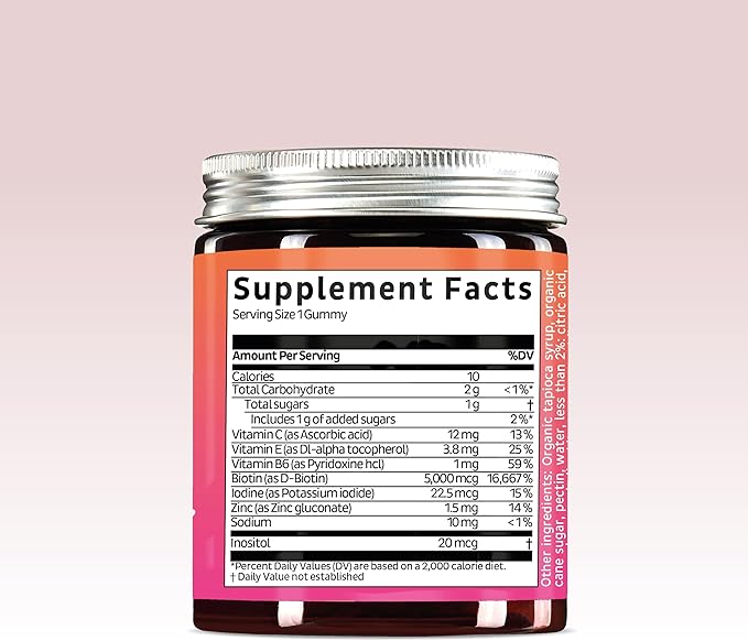 Biotin Gummies for Hair Skin &amp Nails. 5000 mcg High Potency Vegan Vitamins for Faster Hair Growth Stronger Nails &amp Healthy Skin. with Vitamins C &amp E 60 Gummies
