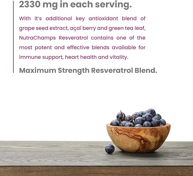 NutraChamps Resveratrol Supplement Extra Strength Formula for Healthy Aging Immune Support 60 Vegan Capsules with Trans-Resveratrol Green Tea Leaf Acai Berry &amp Grape Seed Extract (Pack of 2)