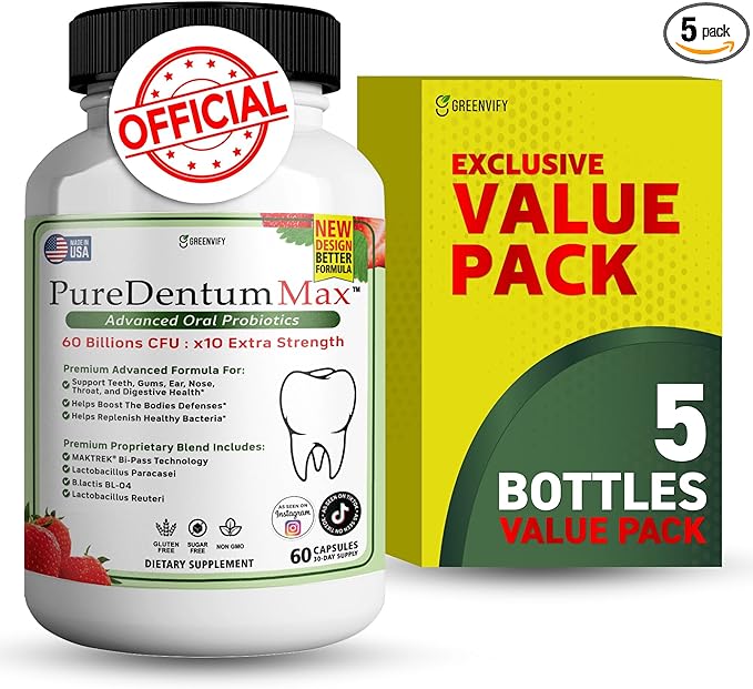 PureDentum for Gums and Teeth Health &amp Fresh Breath - 40 Billion CFU Advanced Oral Probiotics for Mouth Bad Breath Capsule Supplement (5)