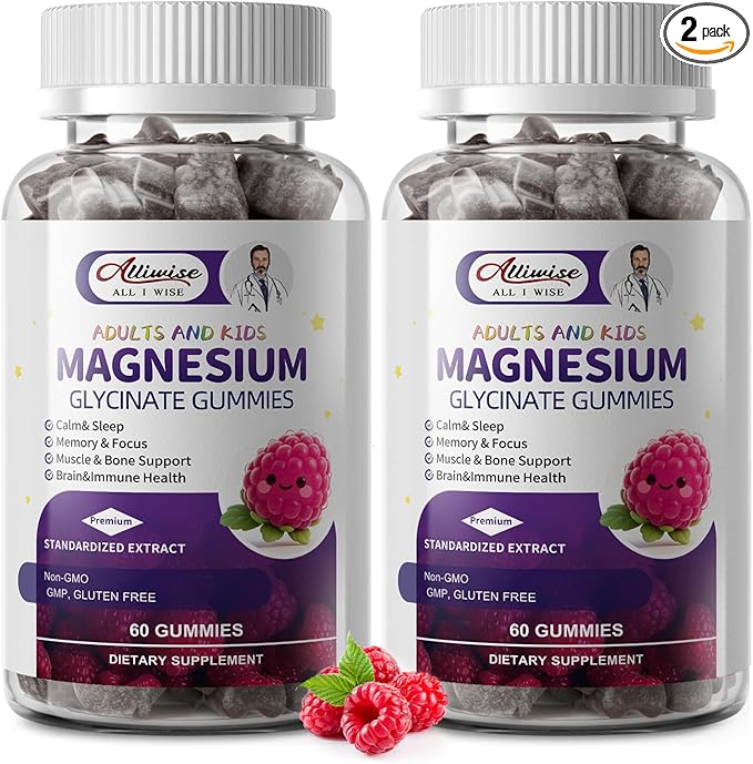 2pack Kids Sleep Gummies – Magnesium Glycinate Gummies with DHA L-Theanine Chamomile &amp Lemon Balm Melatonin Free Calm &amp Sleep Support Raspberry Flavor