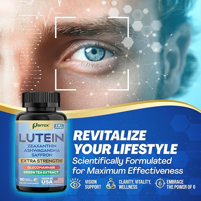 Lutein Supplement with Zeaxanthin Ashwagandha Saffron Green Tea Extract Glucomannan Eye Vitamins for Adults Vision Health Supplement Plant-Based Formula for Daily Support (2 Pack)