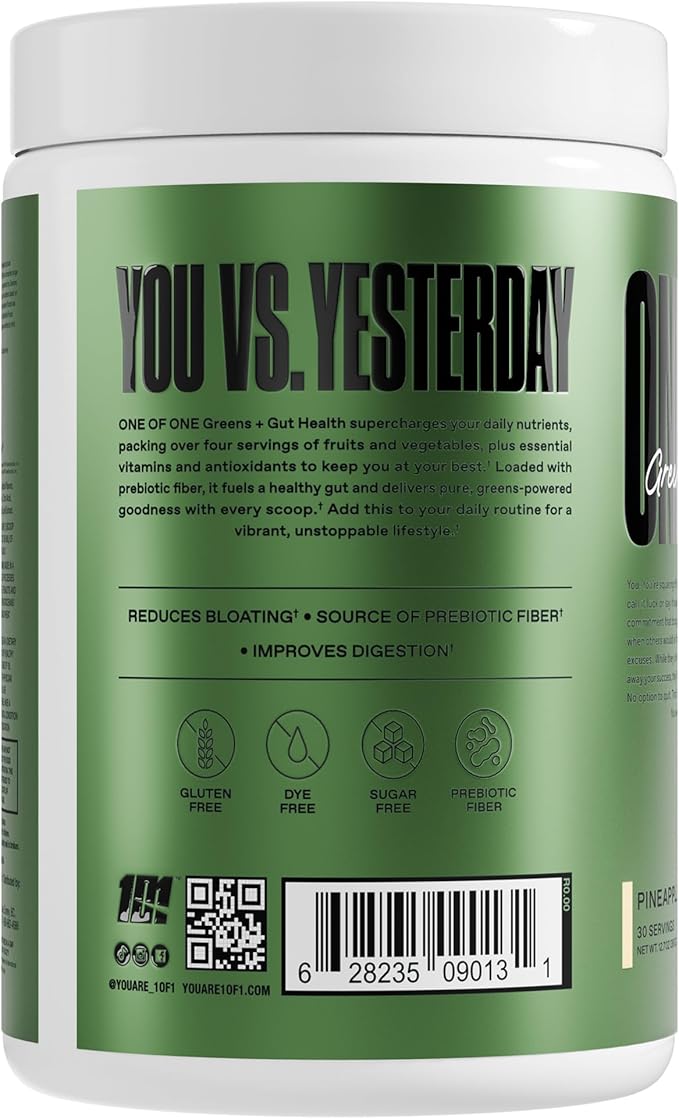 ONE of ONE Greens &amp Gut Health – Superfood Greens Powder with Prebiotics Probiotics &amp Digestive Enzymes for Gut Health Immunity &amp Energy No Artificial Sweeteners - Pineapple 30 Serving