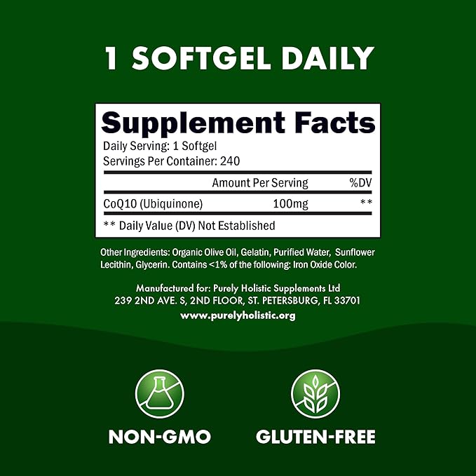 CoQ10 100mg Softgels | Heart Health Support | 8 Month Supply | High Absorption Coenzyme Q10 for Energy Levels &amp Vitality Support | Co Q 10 Supplement | Non-GMO &amp Gluten-Free | 240 Co Q10 Softg