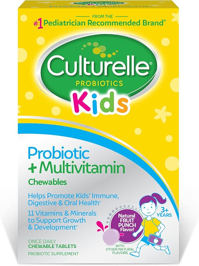 Culturelle Kids Probiotic + Complete Multivitamin Chewable For Kids Ages 3+ 30 Count Digestive Health Oral Health &amp Immune Support - With 11 Vitamins &amp Minerals including Vitamin C D3 &a