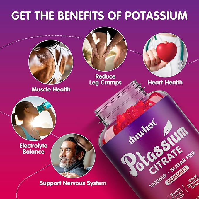 Potassium Citrate 1000mg Gummies Potassium Supplement for Adults Women &amp Men Support Leg Cramps &amp Muscle Health 60 Chewables