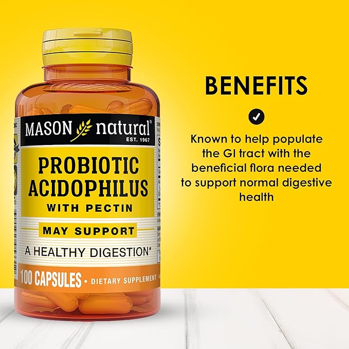 MASON NATURAL Probiotic Acidophilus 150 Day Supply Supports Regularity and Normal Digestion with Pectin &amp Calcium 100 Capsules (Pack of 3)