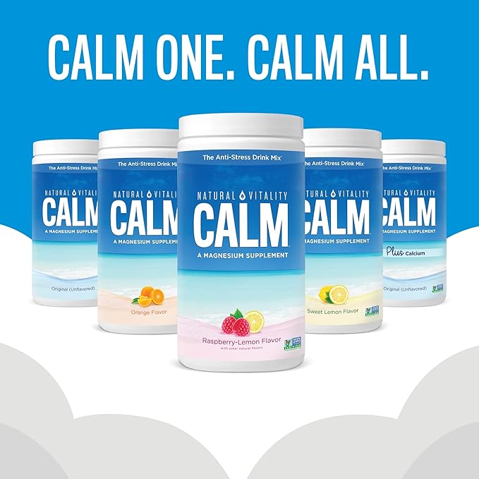 Natural Vitality Calm Magnesium Citrate Supplement Anti-Stress Drink Mix Powder Gluten Free Vegan &amp Non-GMO Raspberry Lemon 0.12 oz 30 Packets