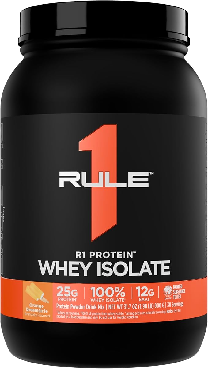 Rule 1 R1 Protein Whey Isolate - with 25g Protein &amp 6g BCAA Exclusively from Isolated &amp Hydrolyzed Sources for Workout Recovery (2 Pounds* Orange Dreamsicle)
