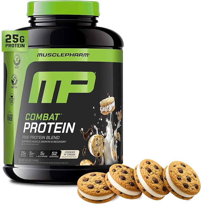 MusclePharm Combat Protein Powder Cookies ‘N’ Cream Flavor &amp Creatine Monohydrate Powder for Pre Workout Muscle Builder &amp Post Workout Muscle Recovery