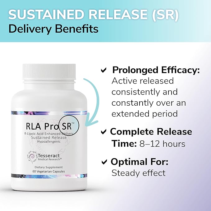 Tesseract RLA Pro SR Lipoic Acid Supplement 60 Capsules Sustained-Release R-Lipoic Acid Boosts Mitochondrial &amp Cellular Energy Amino Acid Metabolism Support Hypoallergenic