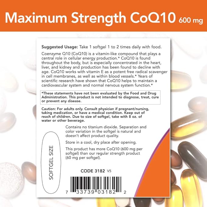 Now CoQ10 Co-Enzyme Q10 600 mg - 60 Softgels