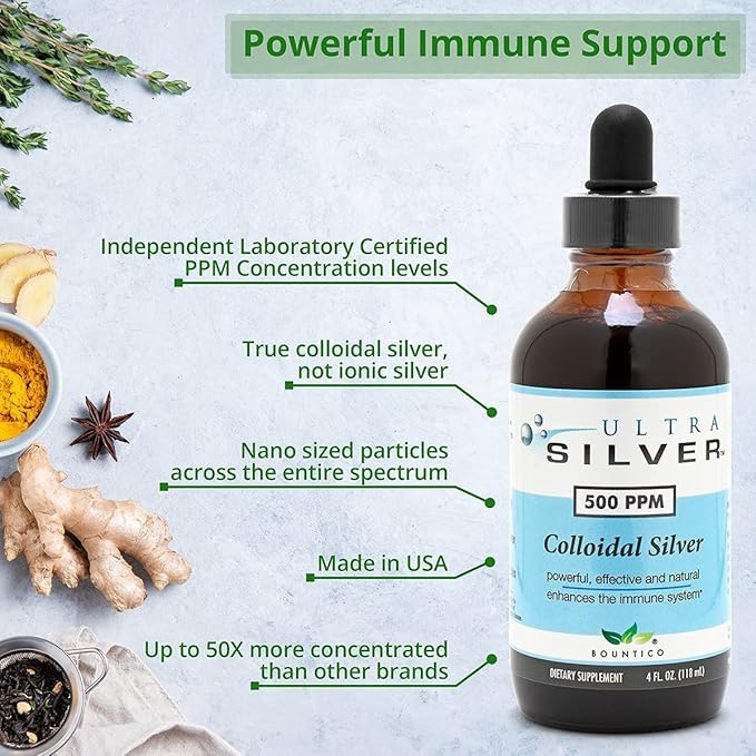 Ultra Silver® Colloidal Silver | 500 PPM 32 Oz (946mL) | Mineral Supplement | True Colloidal Silver - 4 oz Dropper Bottle (Empty) Included for Dispensing!