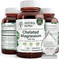 Natural Nutra Chelated Magnesium Oxide 250 mg - High Absorption for Strong Bones Heart Health Dental Health Energy Boost Gluten-Free Non-GMO 180 Tablets in BPA-Free Recyclable Glass Bottles