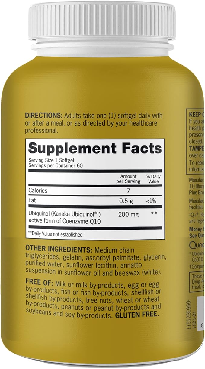 Qunol 200mg Ubiquinol Powerful Antioxidant for Heart and Vascular Health Essential for energy production Natural Supplement Active Form of CoQ10 60 Count
