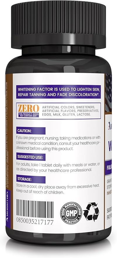 Skin Whitening Supplement Infused with Grape Seed Extract Glutathione Vitamin B3 and Vitamin C - 60 Tablet
