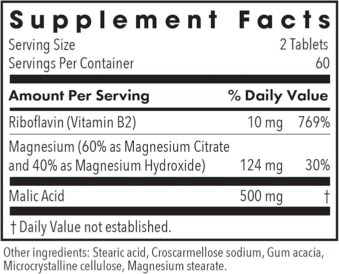 Allergy Research Group Magnesium Malate Forte Supplement - Magnesium and Malic Acid Energy Support Vitamin B2 Vegetarian Tablets - 120 Count