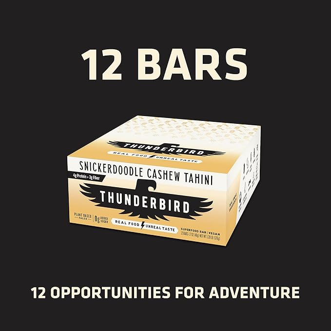 Thunderbird Bars Energy Snack Gluten-Free with Protein Healthy Real Food Vegan Paleo Non-GMO No Added Sugar Snickerdoodle Cashew Tahini Flavor (12 Count 1.7 oz. Bars)