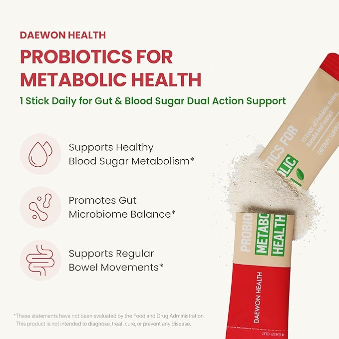 PROBIOTICS for METABOLIC Health – 20 Billion CFU 10-Strain Probiotics &amp Prebiotics Powder Sticks Banaba Leaf Gut Health Immune Support Corosolic Acid Sugar Free (30 Sticks x 2g)