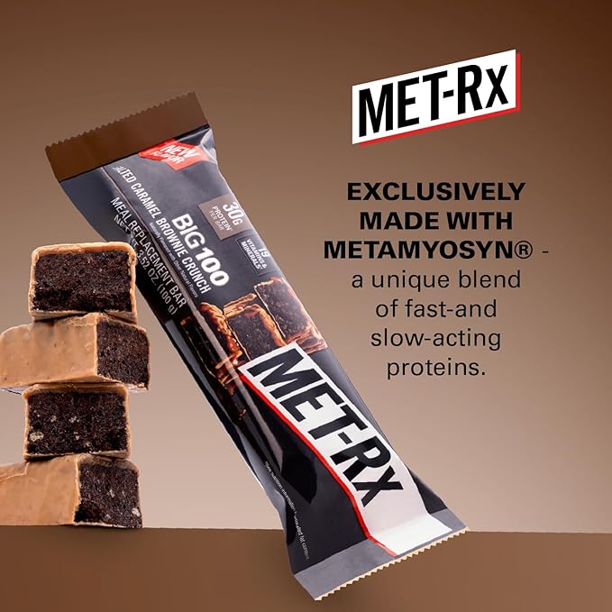 MET-Rx Big 100 Protein Bar Meal Replacement Bar 30G Protein Salted Caramel Brownie Crunch 9 Count 3.52 Oz.(Packaging may vary)
