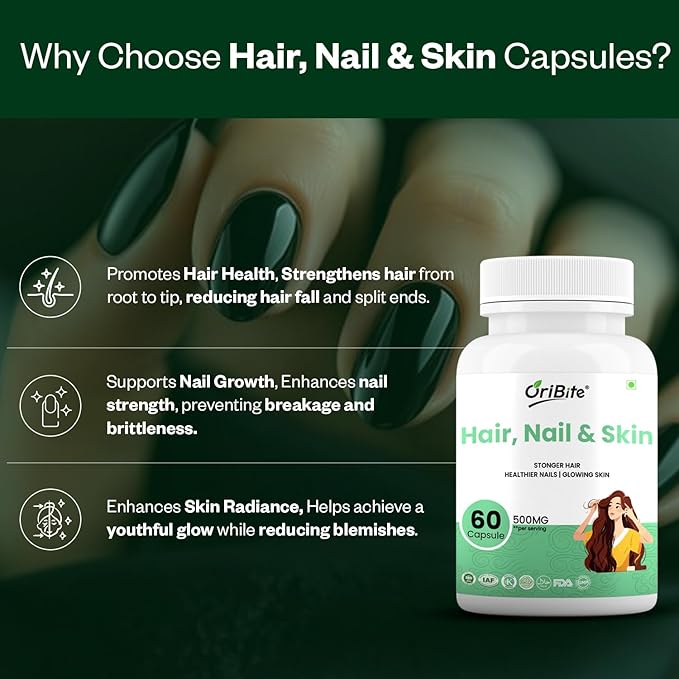 Hair Nail &amp Skin Supplement | Biotin Grape Seed Extract &amp Amla | Stronger Hair Healthier Nails &amp Glowing Skin | 500mg 60 Veg Capsules | Non-GMO Gluten Free