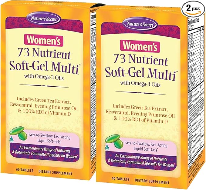 Nature's Secret Women’s 73-Nutrient Soft-Gel Multi – 60 Liquid Soft-Gels – Complete Female Wellness Support - 2 Pack