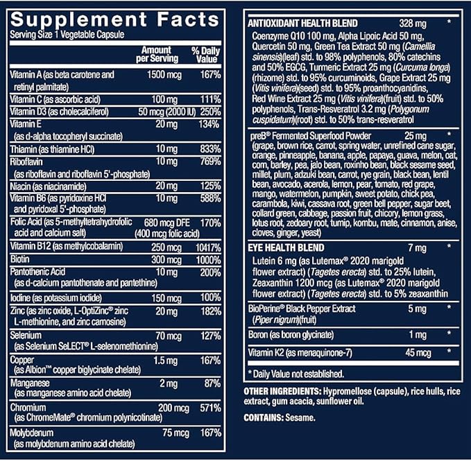 Vthrive Once-Daily Bioactive Multivitamin for Men 50+ Comprehensive Formula Designed to Support Energy Production Promote Stress Management and Enhance Overall Wellness (60 Vegetarian Capsules)
