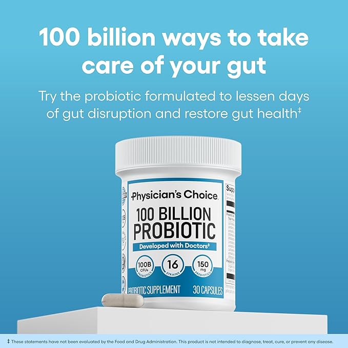 Physician's Choice 100 Billion Probiotic 30 Count + Easy Mix Fiber Bundle