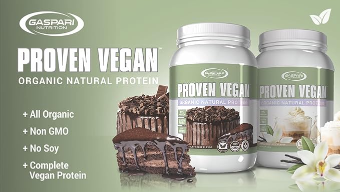 Gaspari Nutrition Proven Vegan Protein Organic Natural Protein Gluten Free Soy Free NON GMO (2lbs Double Chocolate Cake)