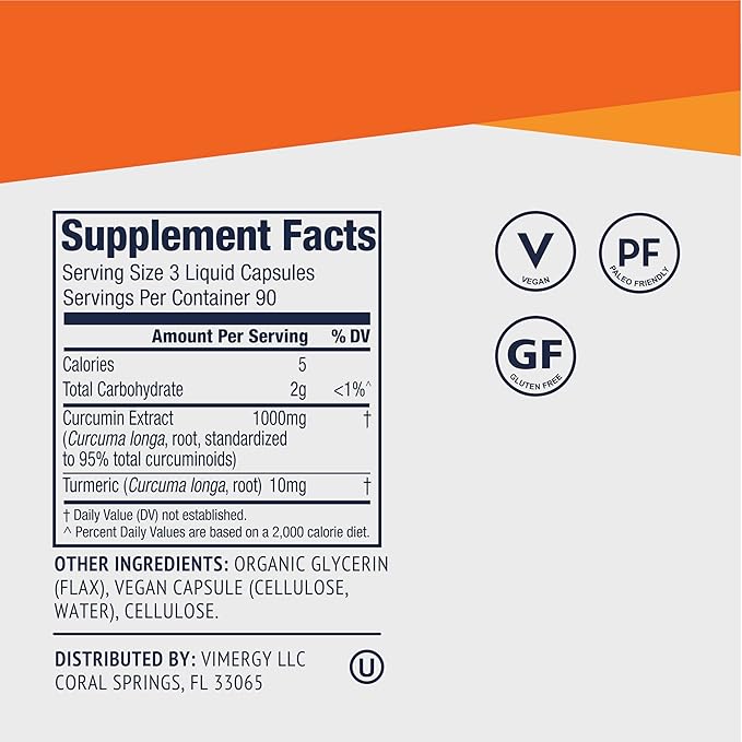Vimergy Curcumin with Turmeric Capsules – Promotes Bone Health &amp Mobility* – Supports Memory &amp Brain Function* – Kosher Vegan &amp Gluten-Free – (270 ct.)