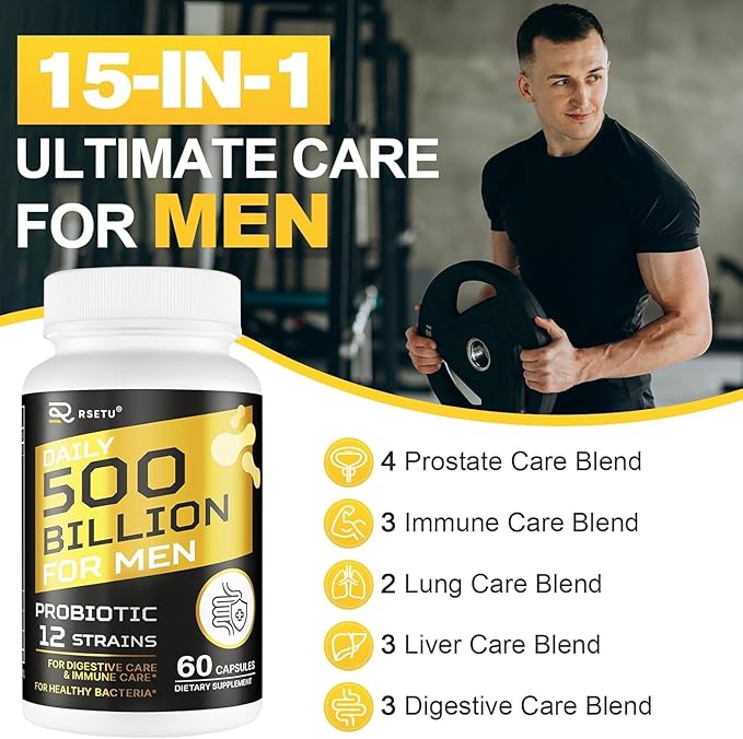 Probiotics for Men 500 Billion CFUs &amp 12 Strains Mens Probiotic with Turmeric Cranberry Goji Gut Health for Men for Digestive Health Gut Bloating &amp Gas Immune Energy Support 60-Day Su