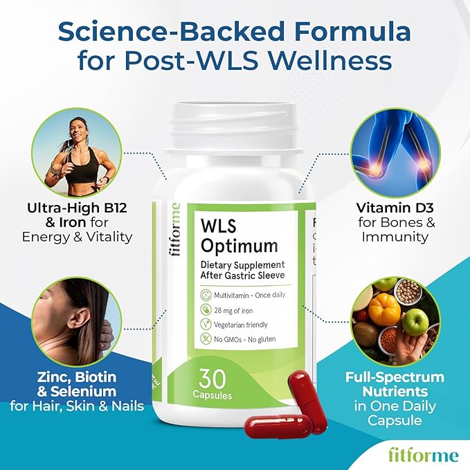 FitForMe Bariatric Multivitamin Tailored for Gastric Sleeve Surgery – One-a-Day Capsule 30-Day Supply Easy-to-Swallow WLS Optimum Capsule Scientifically Formulated – for Men &amp Women