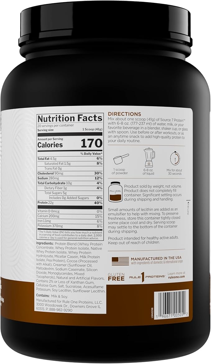 Rule 1 Source 7 Protein – Decadent Flavor Velvety Smooth Texture 22g Anytime Protein and 10g Naturally Occurring EAAs Per Serving from 7 Premium Sources (1.8 Pounds* Milk Chocolate)