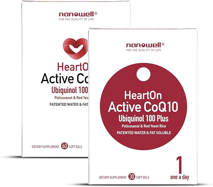 NANOWELL HeartOn Active CoQ10 Kaneka Ubiquinol 100 Plus Heart Health Supplement - 60 Softgels X 2 Boxes for 4 Months (120 Count)